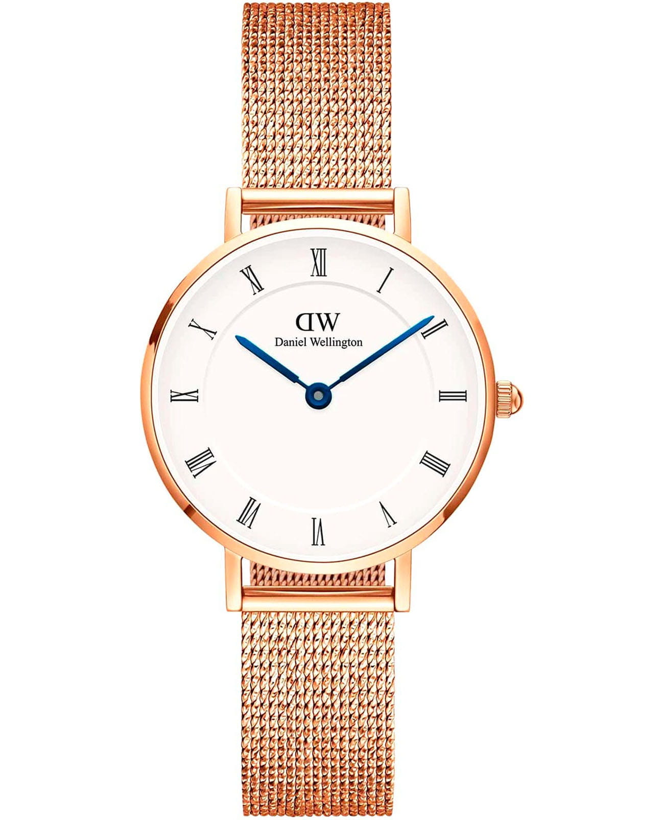 Daniel Wellington Daniel Wellington Petite Roman Numerals DW00100681  DW00100681 кварцевые женские часы белый циферблат, браслет нержавеющая сталь с pvd-покрытием — вид спереди
